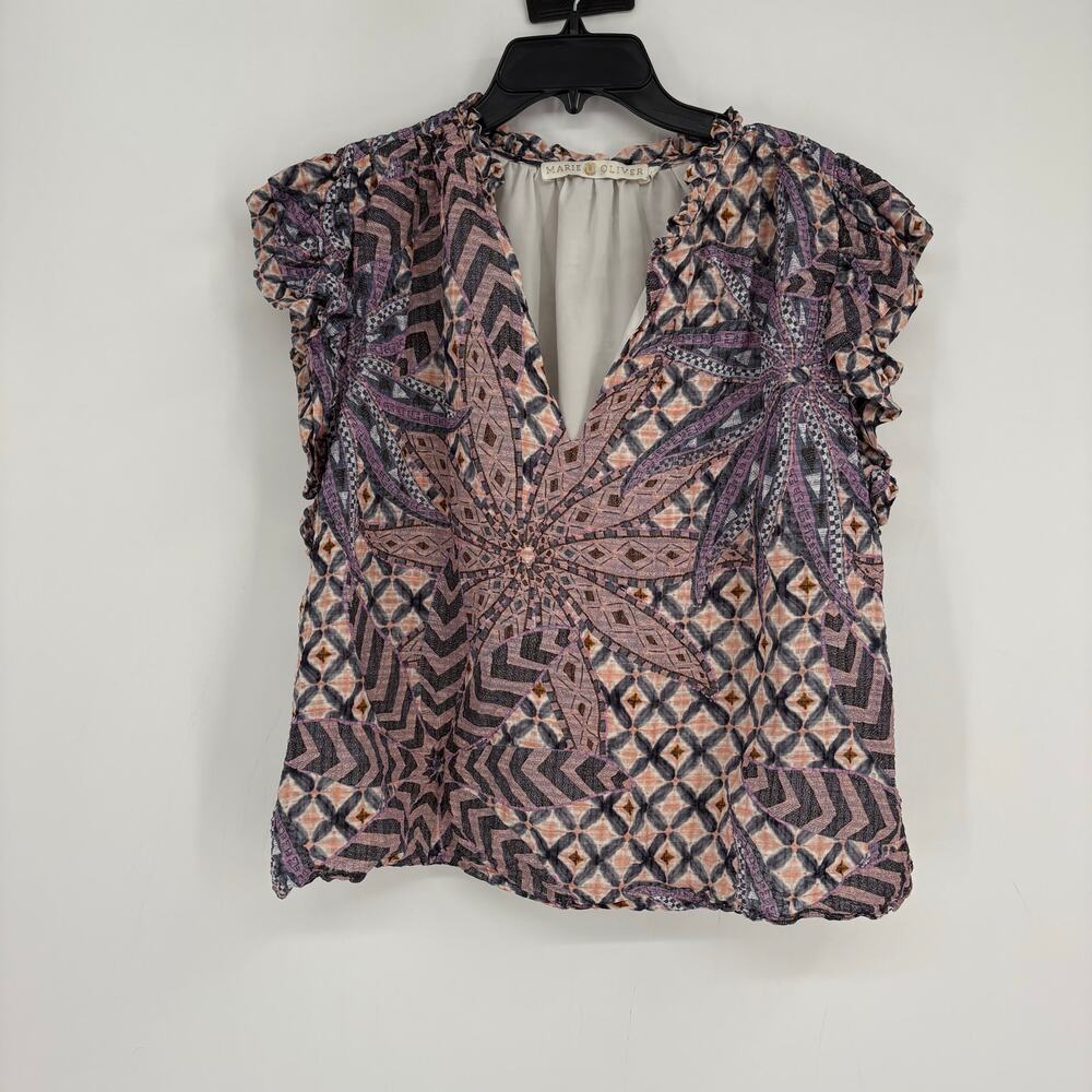 Marie Oliver Merrit Blouse V-Neck Anice Lattice Print Size 1 Small Boho Festival
